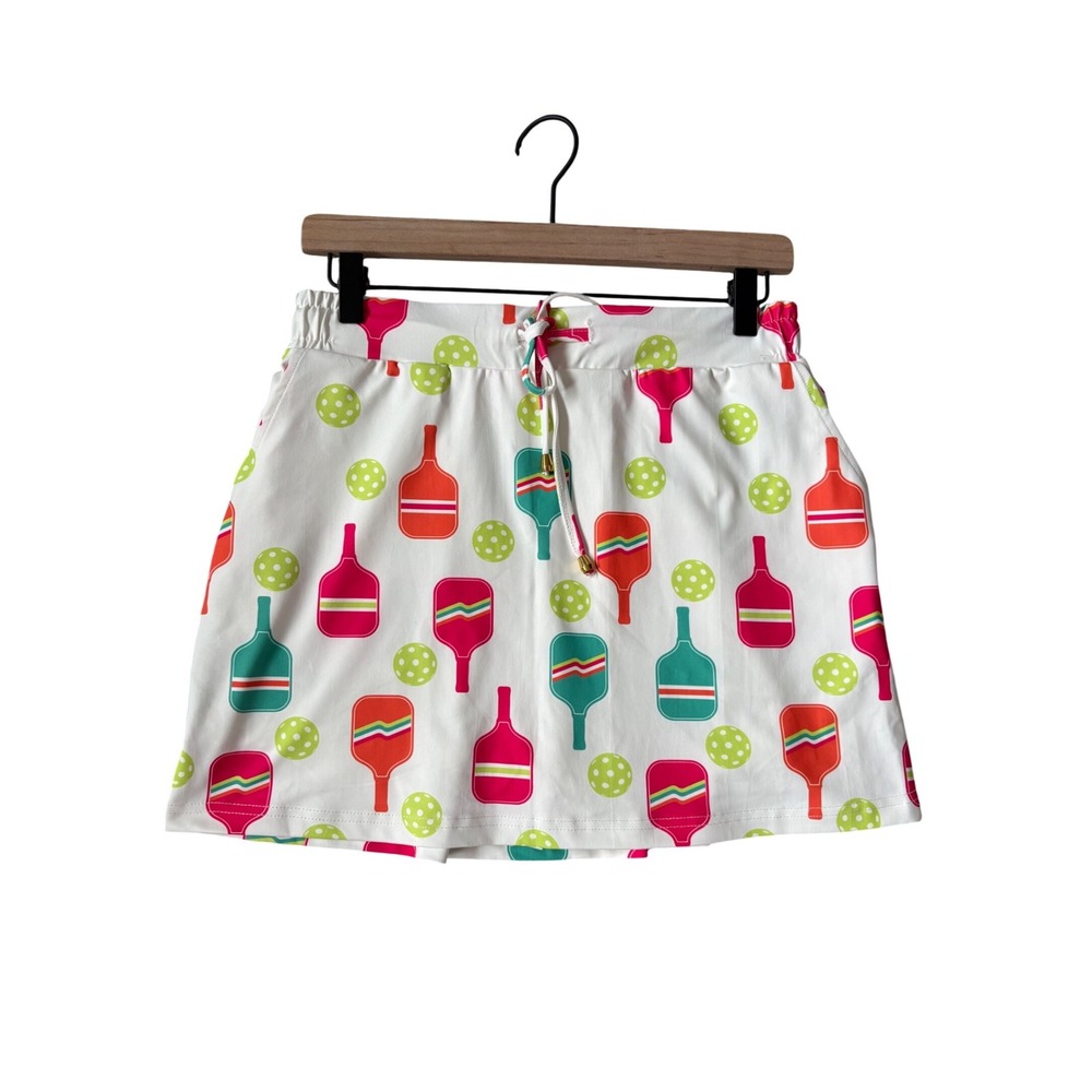 Jess Lea Women White Pickleball Paddle Print Activewear Skort M Built in Shorts